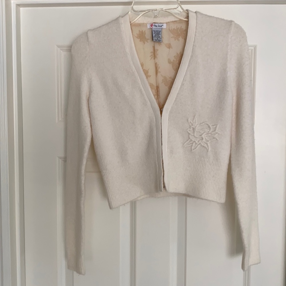 Cropped wool blend silk lined cardigan